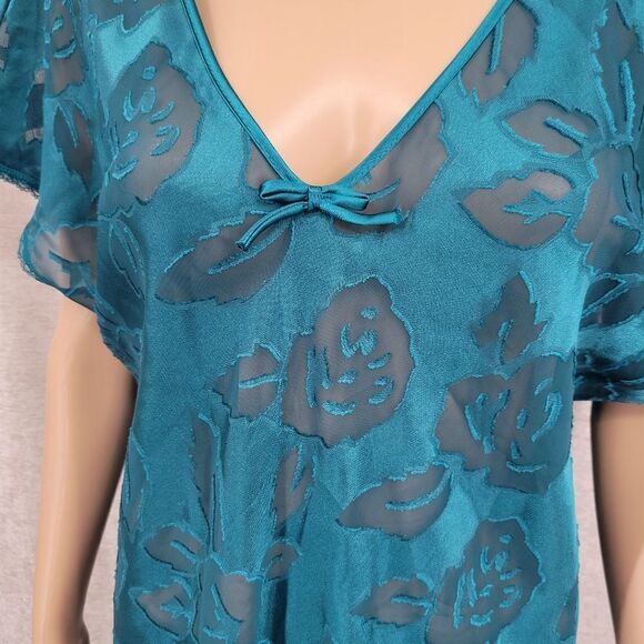 Intimate Moods Vintage Teal Sheer Floral Burnout Design Lace Trim Women's Large - Picture 4 of 12
